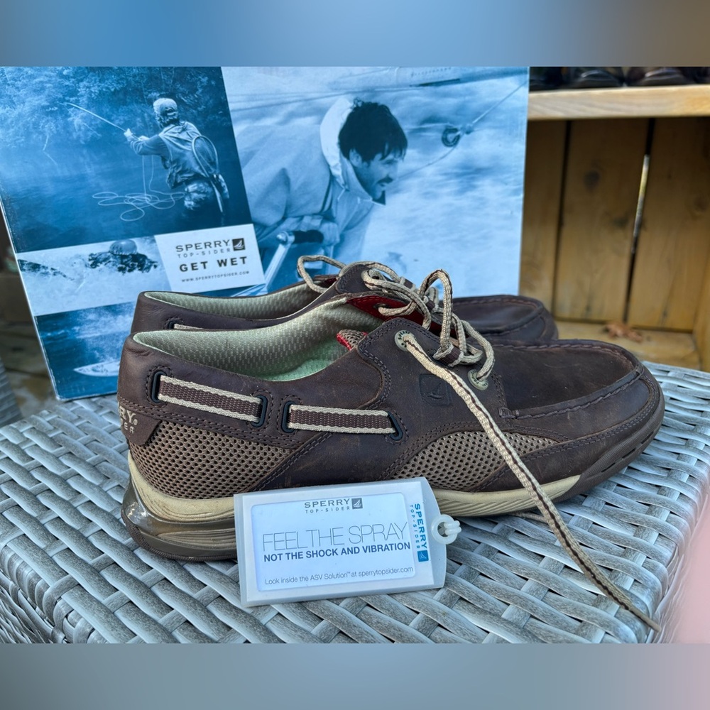 Sperry Men's Dark Brown Leather Boat Shoes ASV 3 Eye Brown 0840959 Size 8
